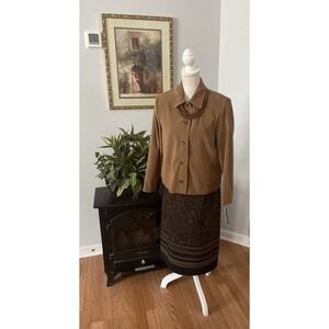Briggs New York 2PC Suite Skirt 6P Jacket PS Padded Shoulder Button Long Sleeve